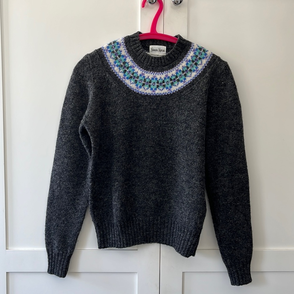 It’s fair isle season! Vintage fair isle sweater from Neiman Marcus